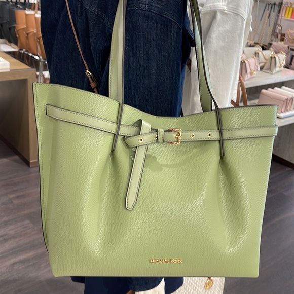 MICHAEL KORS Emilia Large Pebbled Leather Tote Bag Light Sage COLOR - Picture 4 of 16